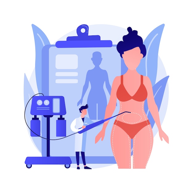 Liposuction abstract concept vector illustration. Lipo procedure, vacuum out fat removal plastic surgery, body contouring, beauty standard, weight loss, liposuction alternatives abstract metaphor.