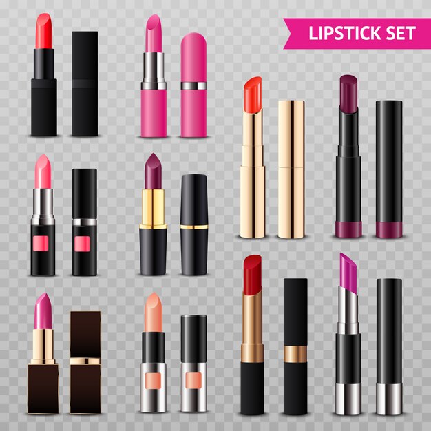 Free Vector lipsticks assortment realistic set transparent 