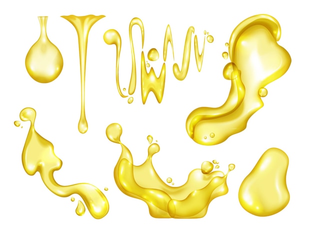 Liquid splash icons realistic set with fruit juice waves swirls and drops isolated vector illustration