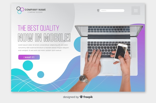 Liquid technology landing page with photo