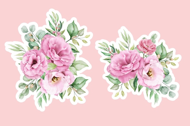 Free vector lisianthus flowers bouquets and branches stickers illustration