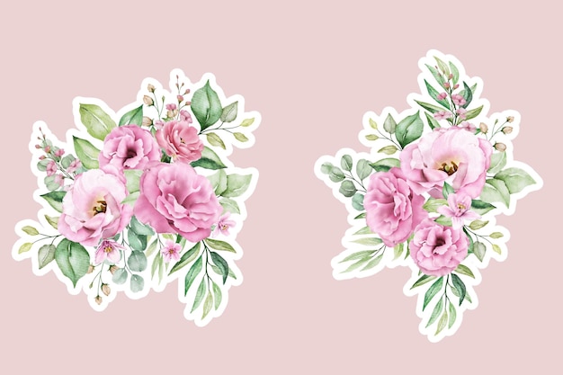 Free vector lisianthus flowers bouquets and branches stickers illustration