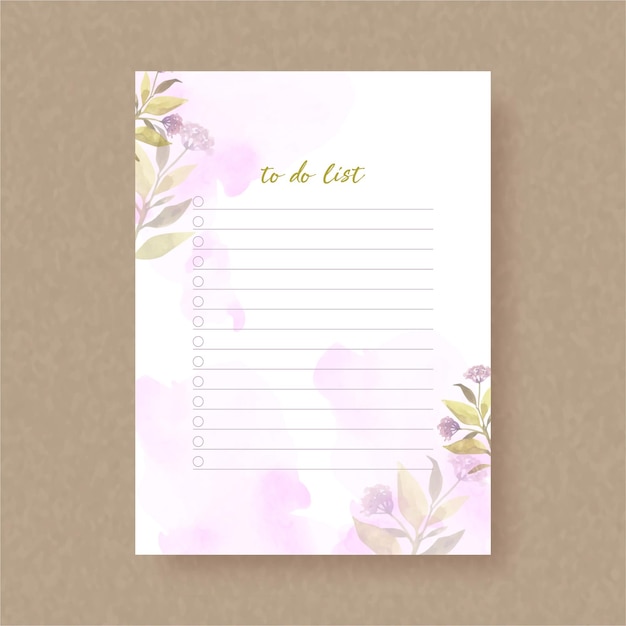 To do list planner with purple floral painting background