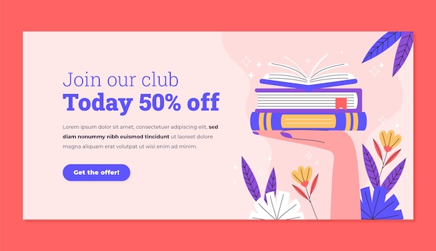 Free vector literature book club sale banner template