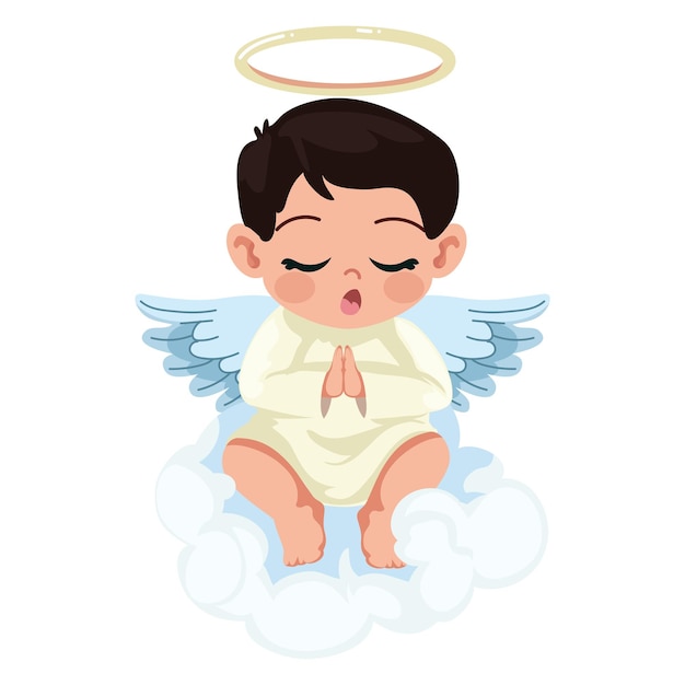 Free vector little angel in a cloud icon isolated