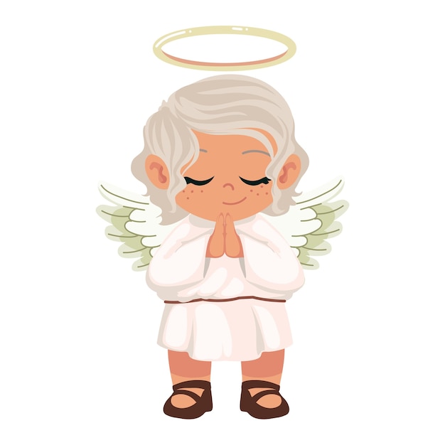 Free Vector little angel praying icon isolated