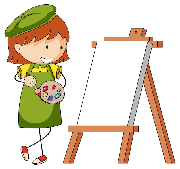 Free Vector little artist cartoon character with blank board isolated