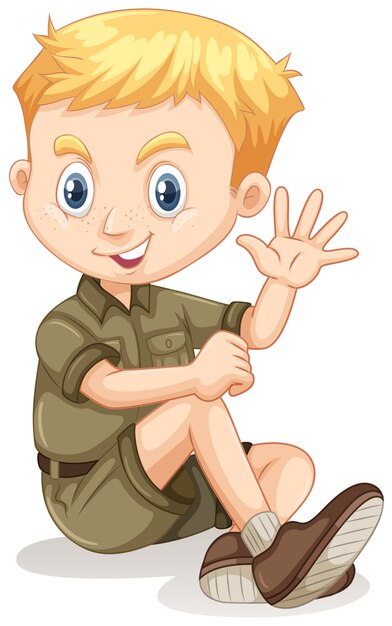 Little boy in camping outfit waving