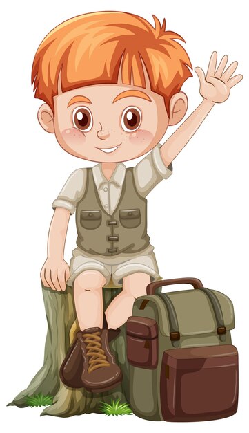 Little boy in camping outfit with backpack