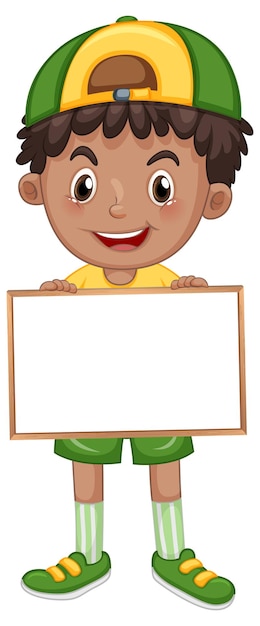 Little boy holding blank whiteboard