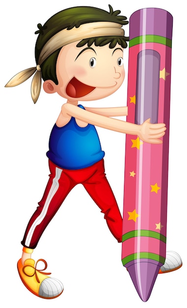 Free Vector little boy holding giant crayon