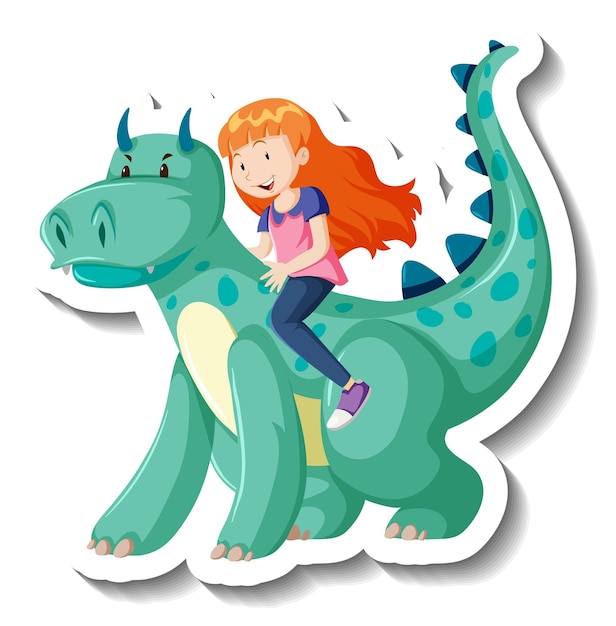 Little boy riding a dragon cartoon sticker