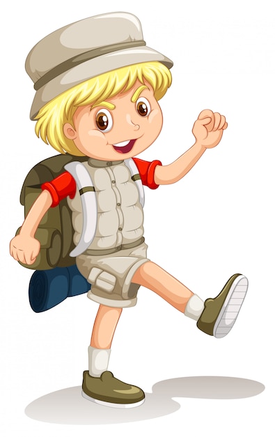 Free Vector little boy with backpack going camping