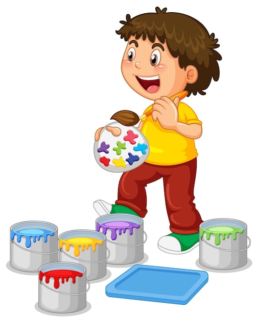 Free Vector little boy with paint palette