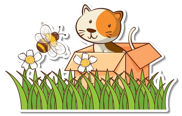 Free vector little cat sitting in a box sticker