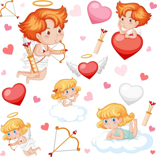 Little cupid and heart seamless pattern