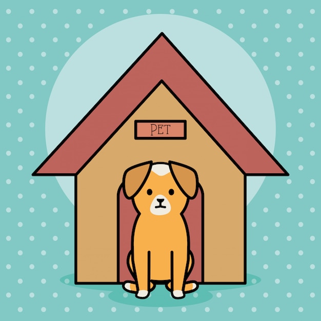 Free Vector little dog adorable with wooden house