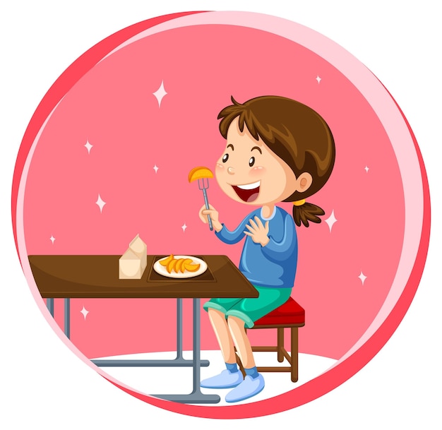 Free Vector little girl eating fruit eating on the table