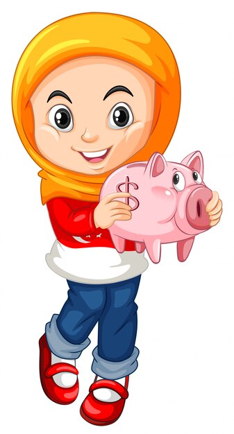 Little girl holding piggy bank