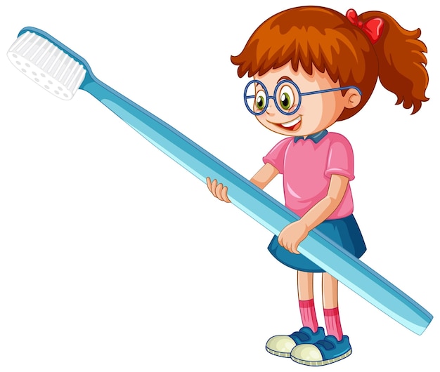 Free vector a little girl holding toothbrush on white background