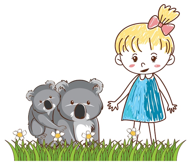 Free Vector little girl and koala in garden