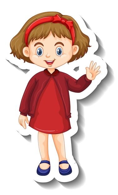 Free Vector little girl in red dress cartoon character sticker