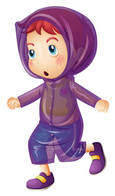 Little girl wearing purple raincoat