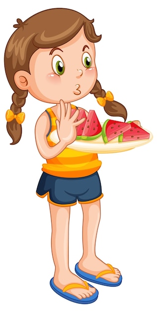 Free Vector little girl with tray of watermelon