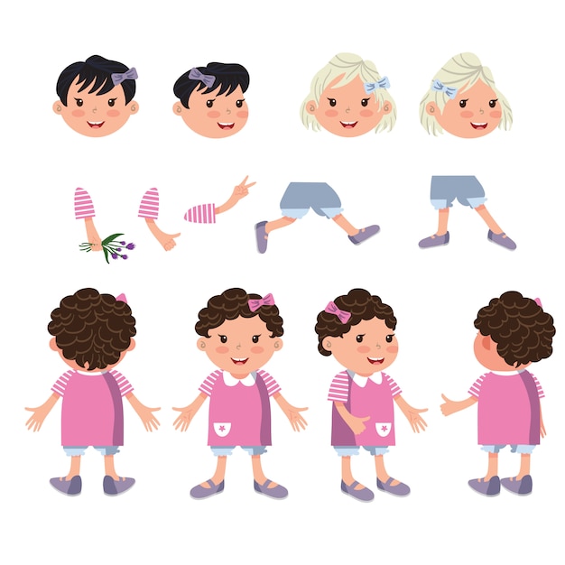 Little girls character set with different poses