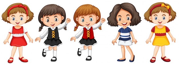 Free Vector little girls in different costumes