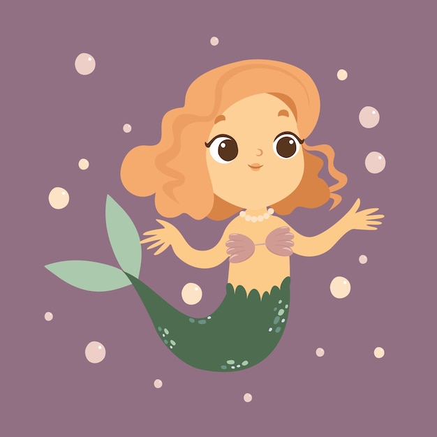 little mermaid in the sea illustration