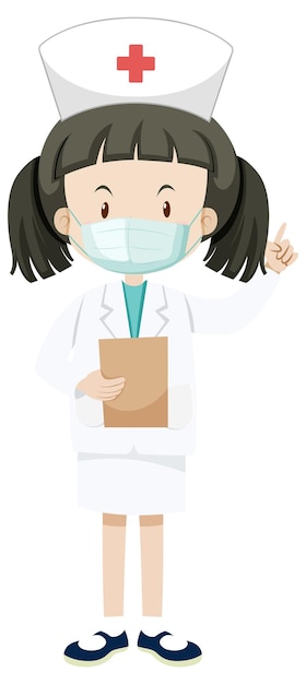 Free Vector little nurse wearing mask cartoon character