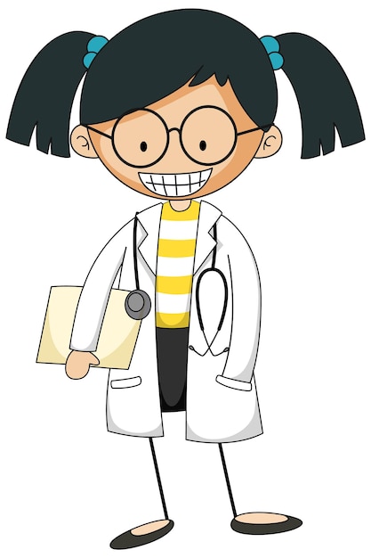 Little scientist doodle cartoon character isolated