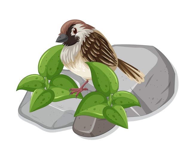 Free vector little sparrow standing on the rock