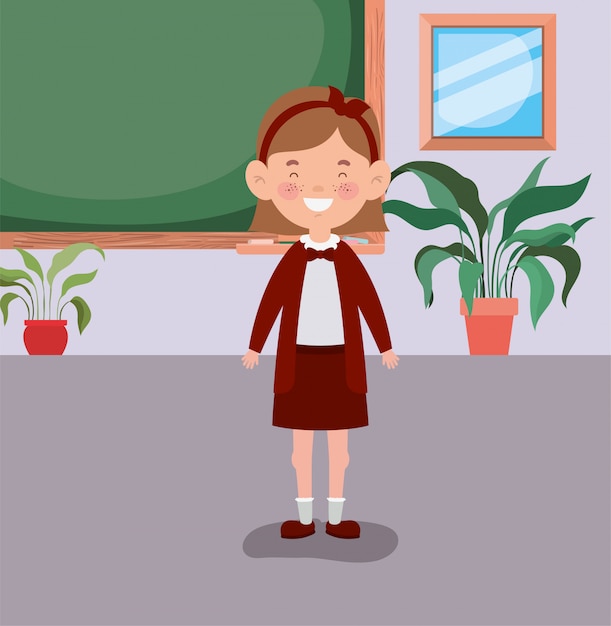 Free Vector little student girl in the classroom