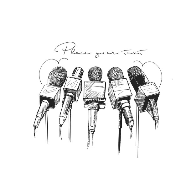 Live news template with microphone Journalism concept Hand Drawn Sketch Vector illustration