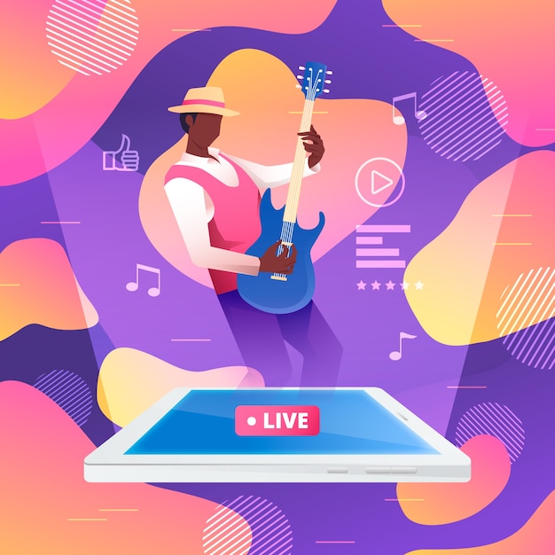 Live stream illustration concept with man playing guitar