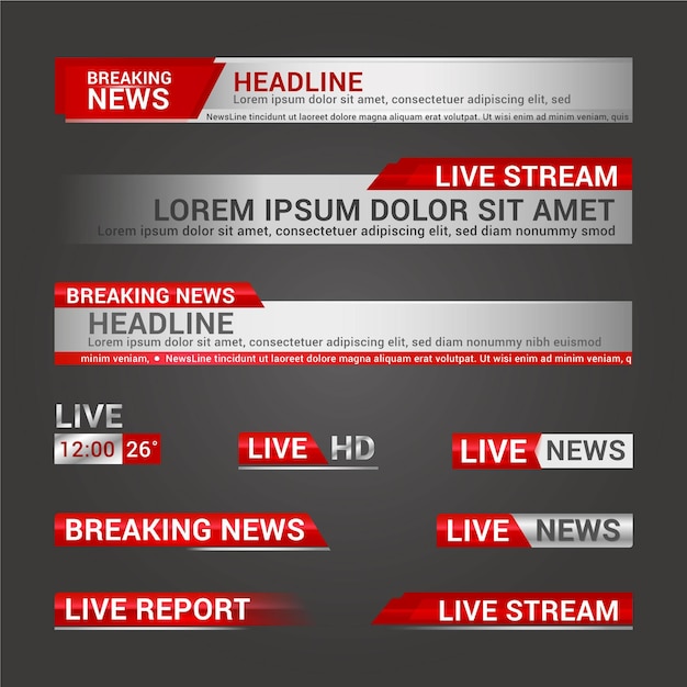 Free vector live stream news banners template