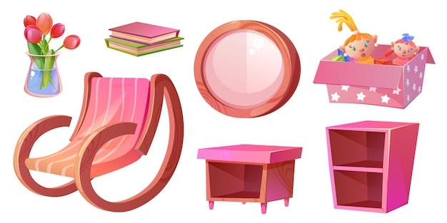 Free Vector living or bed room interior pink furniture