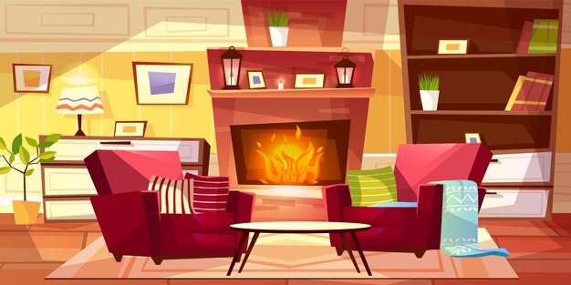 Living room interior illustration of cozy modern or retro apartments and furniture. 