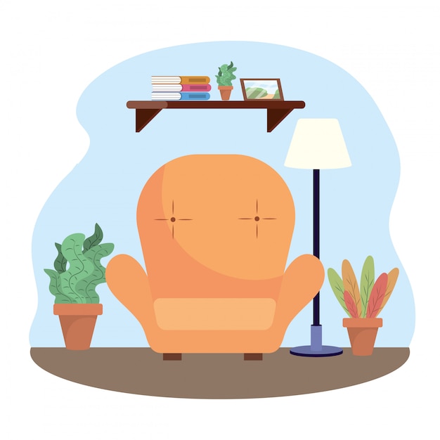 Free Vector living room with chair and plants decoration