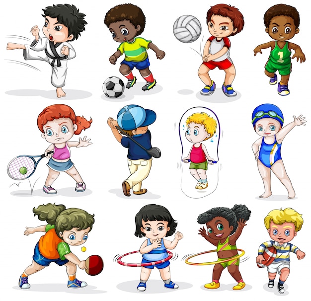 lllustration of the kids engaging in different sports activities on a white background