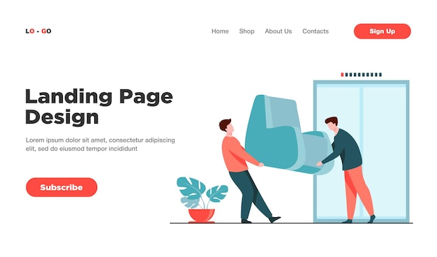 Free Vector loaders carrying furniture during moving landing page