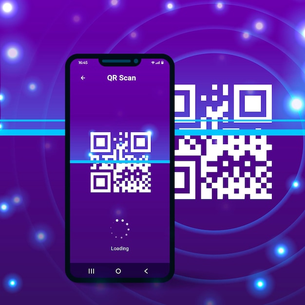 Free Vector loading screen on mobile phone scanning qr code