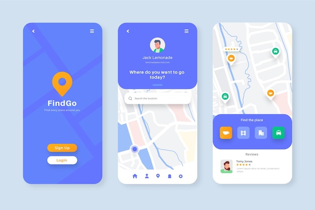 Free vector location app screens collection