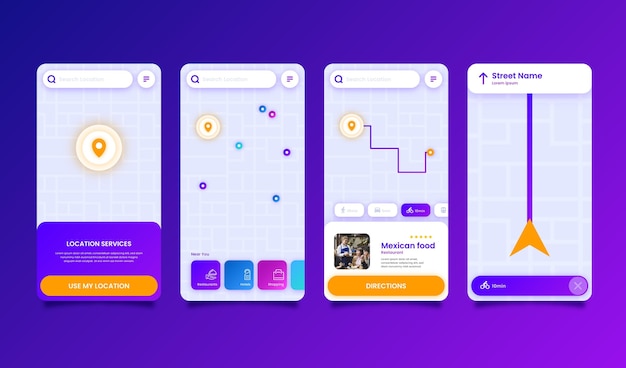 Free vector location app template set