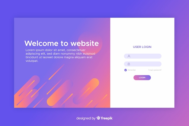 Log in concept for landing page