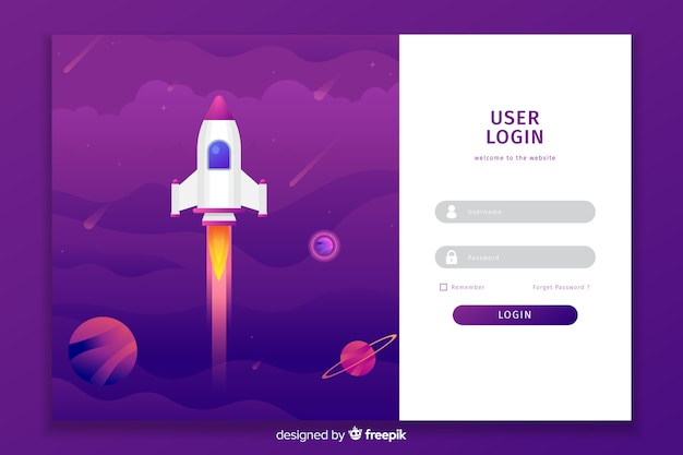 Log in landing page design