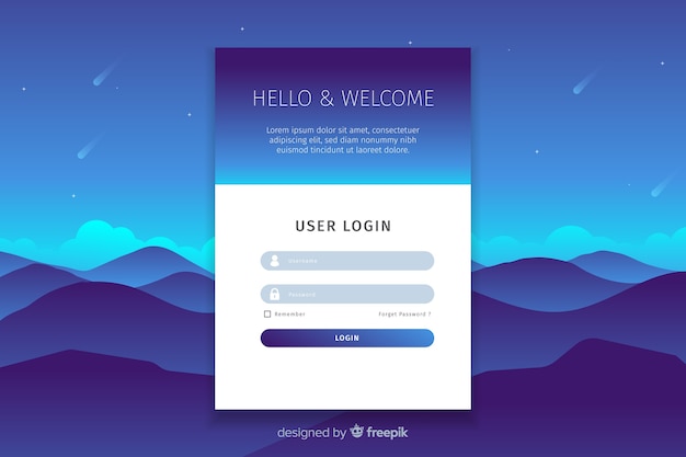 Log in landing page with flat design