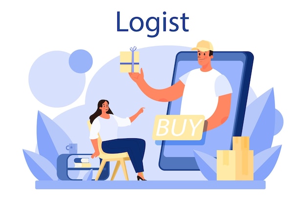 Free Vector logistic and delivery service concept idea of transportation and distribution loader in uniform delivering a cargo transportation service concept isolated flat illustration